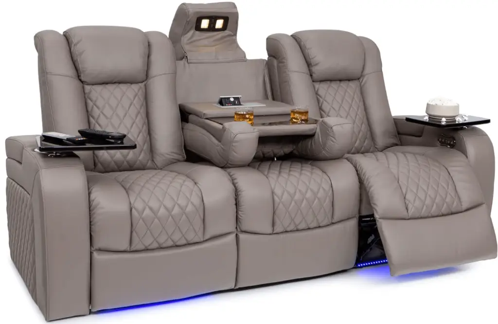 Seatcraft Anthem Sofa Italian Leather Powered Recline and Headrests Arm Storage - Gray