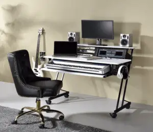 White computer desk with piano tray